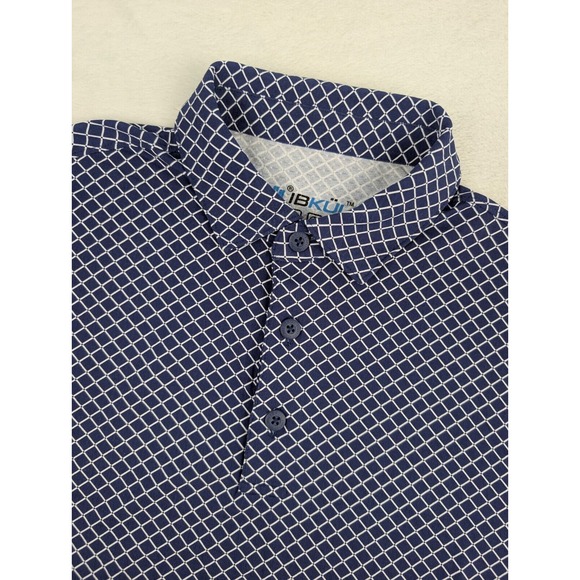 IBKul Performance Polo Mens Medium‎ Navy Blue Lattice Geometric Print - Picture 1 of 9